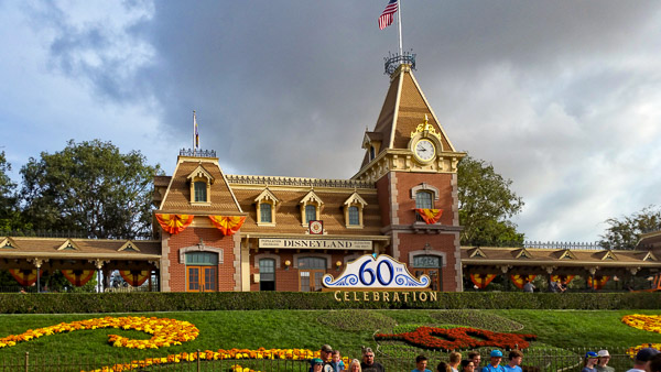 Entering Disneyland all decked out for Halloween and the 60th anniversary